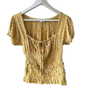 Rebellion Again Mustard Boho Chic Peasant Top Blouse Coastal Cowgirl - Medium